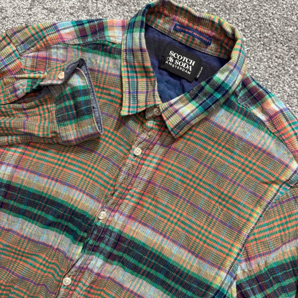 Scotch Soda Shirt Mens L Multicolor Plaid Linen Viscose Regular Coastal Vacation